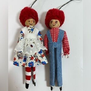 VINTAGE‎ Raggedy Ann & Andy Wood CLOTHESPIN DOLL Christmas Tree Ornaments Art